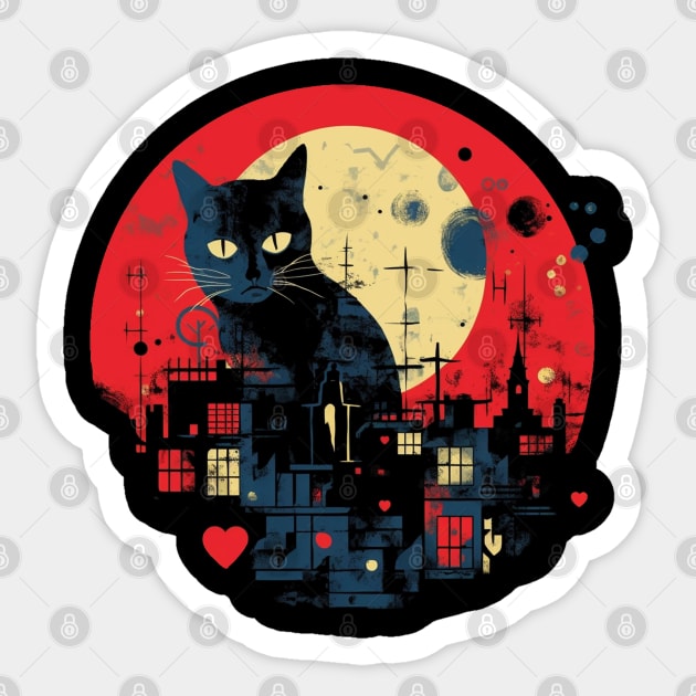 Black Cat City Sunset Sticker by tatadonets